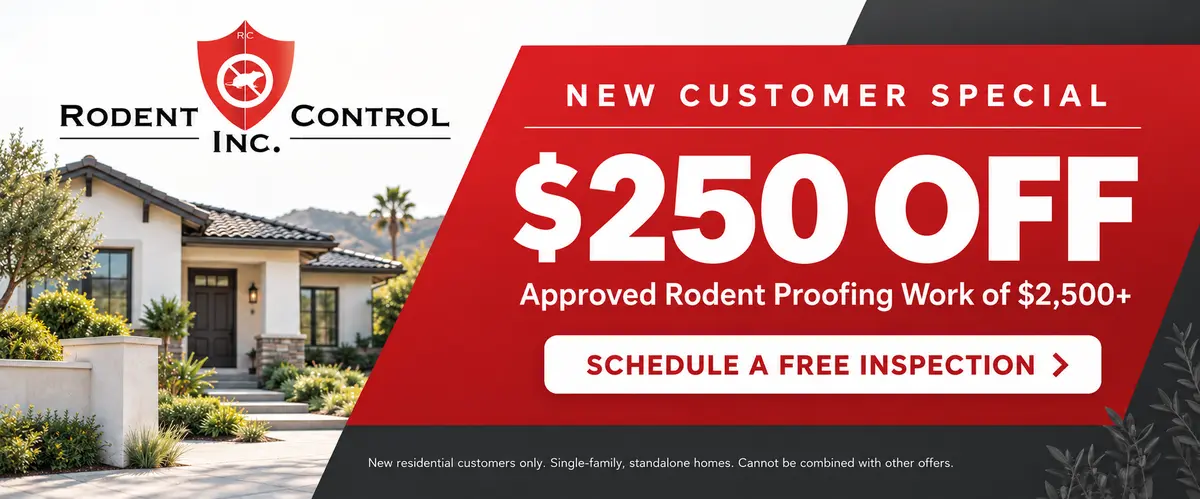 New customer special: $250 off approved rodent proofing work of $2,500 or more